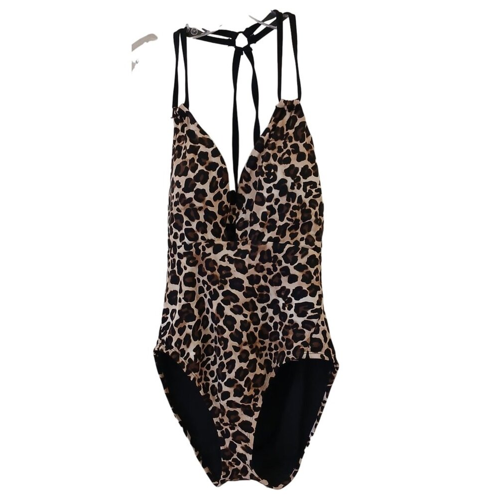 Time & Tru Leopard Print One-Piece Swimsuit Womens L/G (12-14) Beach  NWT #D-32